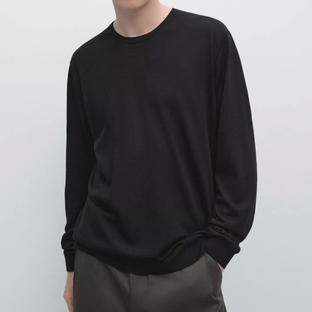🌟MASSIMO DUTTI🌟 MERINO WOOL CREW NECK SWEATER BLACK SZ L